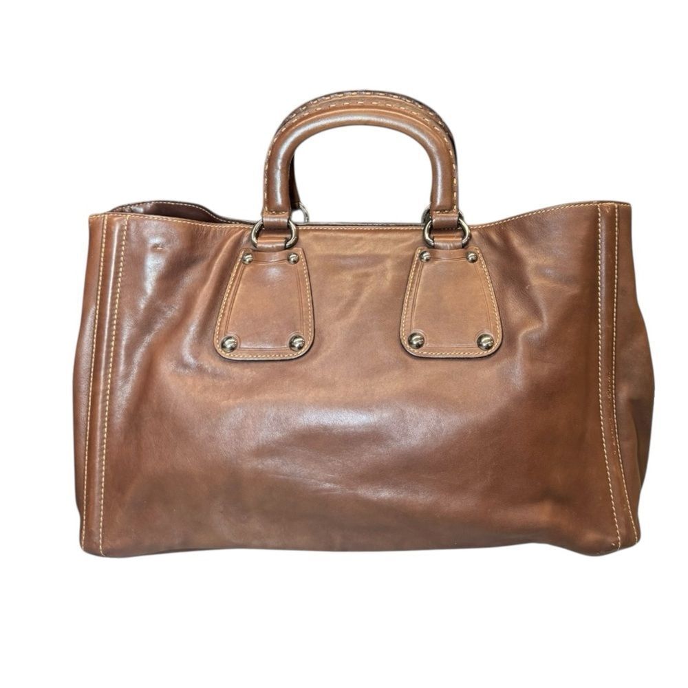 PRADA Nocciolo Brown Soft Calfskin Leather Large Satchel Tote Bag Auth - Picture 4 of 16